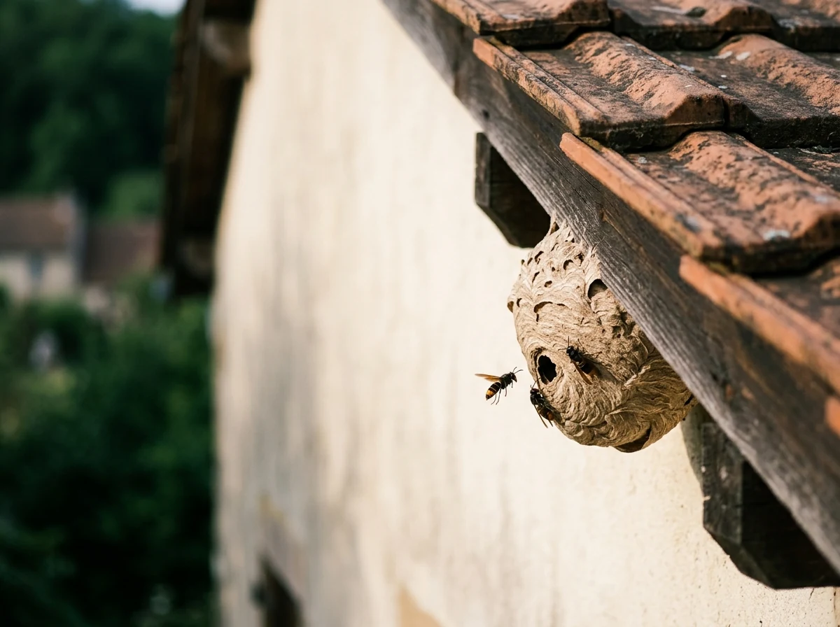 Nid de frelons sous une toiture